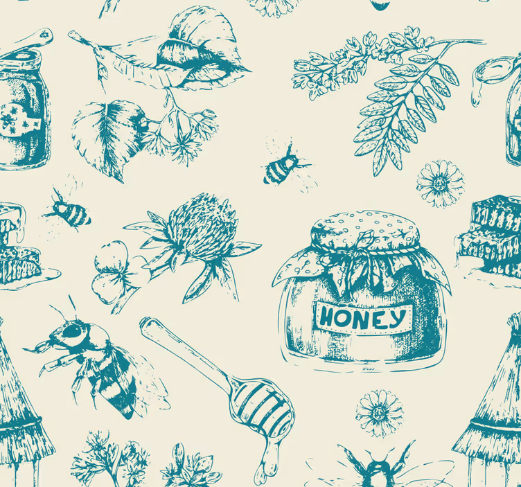 Honing turquoise patroon rolgordijn keuken - TenStickers
