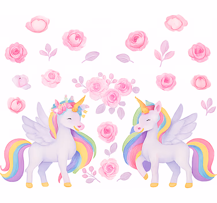 Roze eenhoorn en bloemen rolgordijn kinderkamer - TenStickers