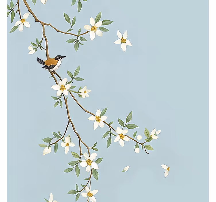 Bloeiende takvogels rolgordijn hoofd slaapkamer - TenStickers