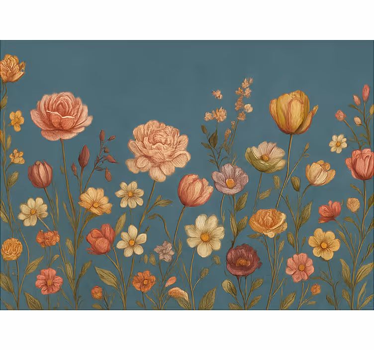 Aardse bloemenweide rolgordijn hoofd slaapkamer - TenStickers