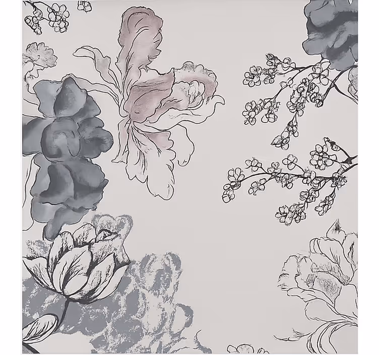 Grijstinten aquarel bloemen rolgordijn woonkamer - TenStickers