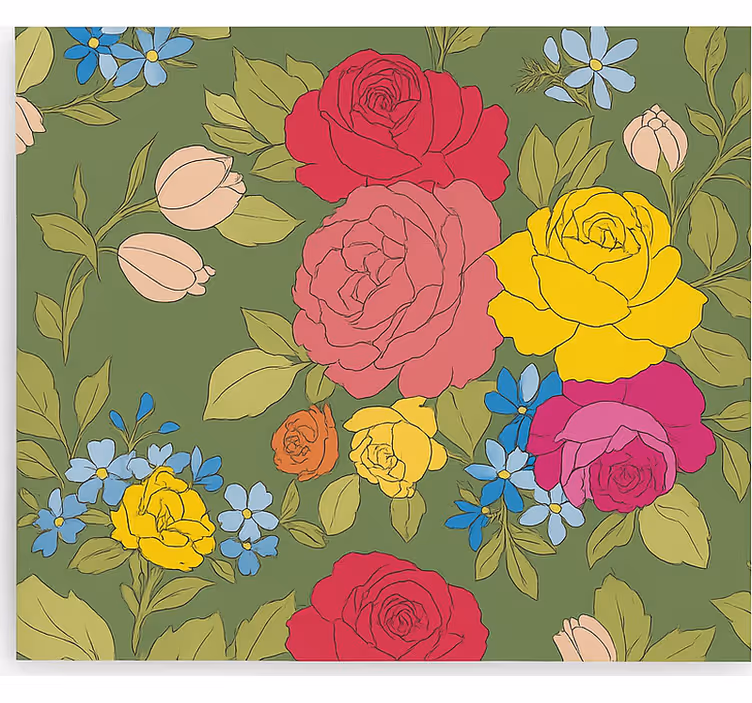 Bloemen rozenpatroon rolgordijn keuken - TenStickers