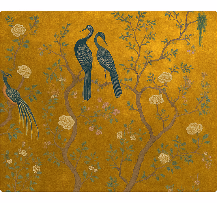 Sierlijke gouden chinoiserie rolgordijn woonkamer - TenStickers