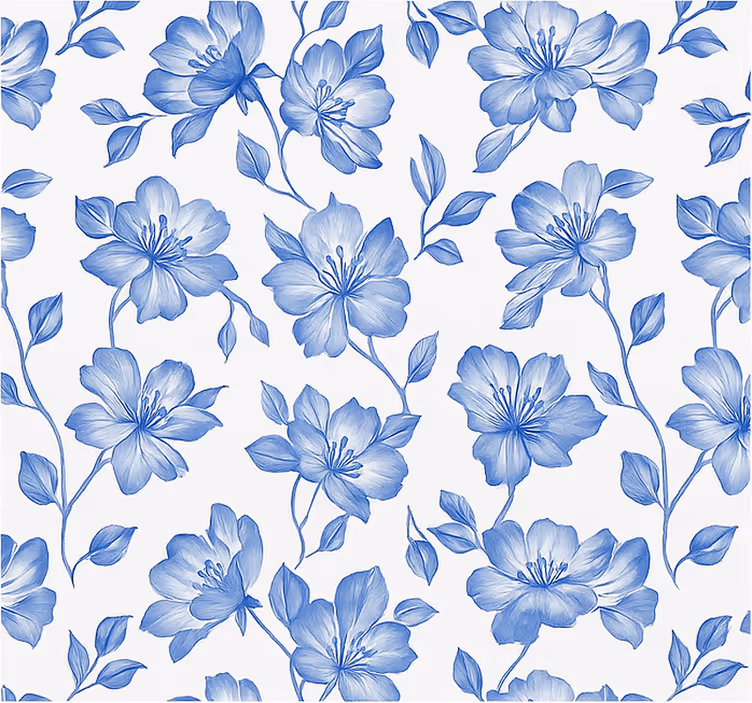 Blauw en wit bloemenmotief rolgordijn hoofd slaapkamer - TenStickers