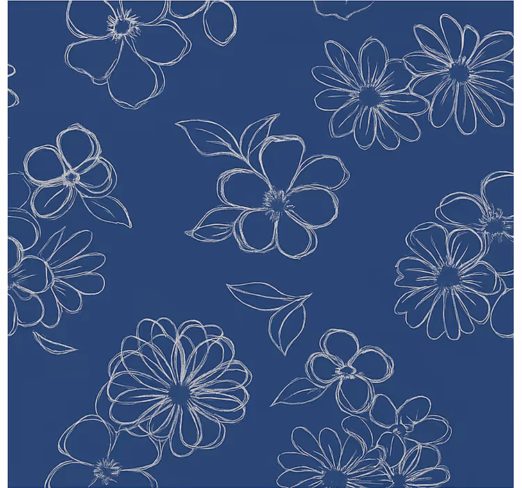 Blauwe omtrek bloemen rolgordijn hoofd slaapkamer - TenStickers