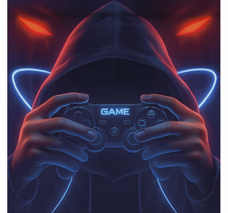 Gekapte neon speler gamer rolgordijn - TenStickers