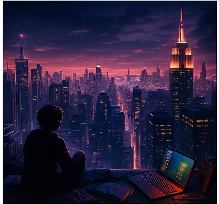 Futuristische wolkenkrabber gamer perspectief gamer rolgordijn - TenStickers