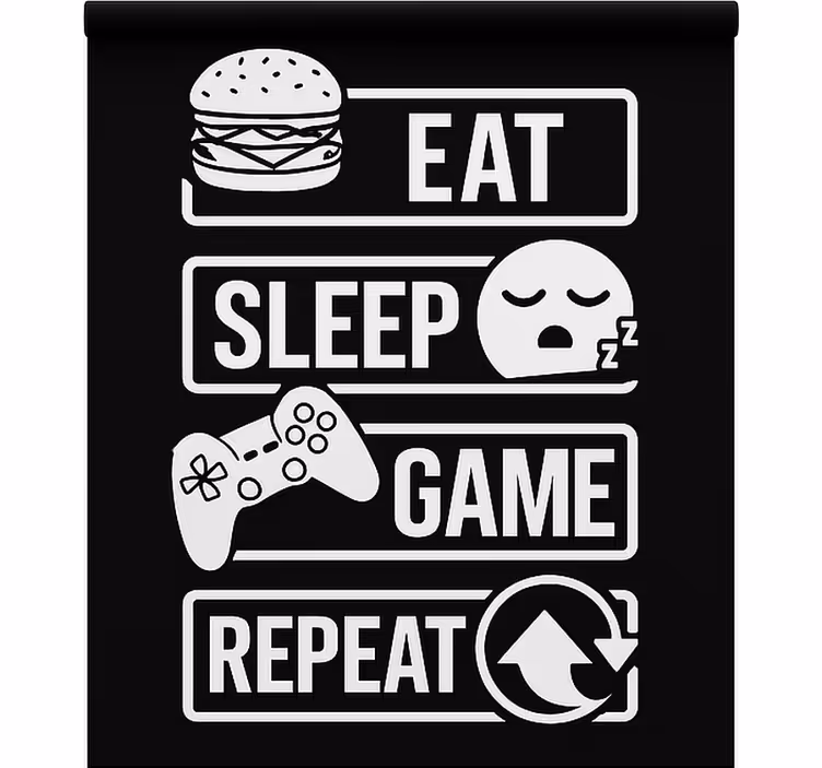 Eet slaap spel herhalen gamer rolgordijn - TenStickers