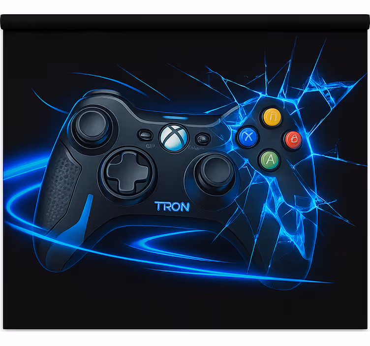 Verbrijzelde neonblauwe controller gamer rolgordijn - TenStickers