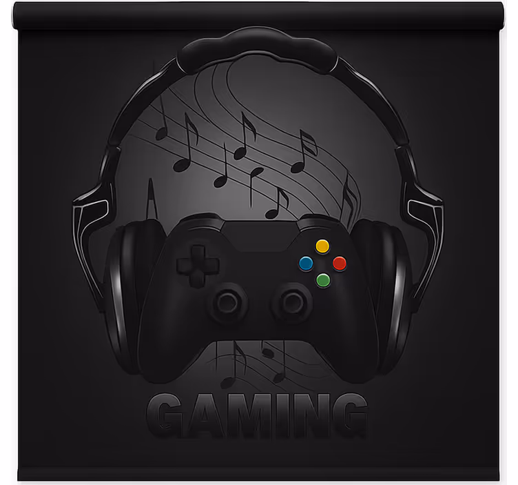 Monochrome hoofdtelefoon met controller gamer rolgordijn - TenStickers