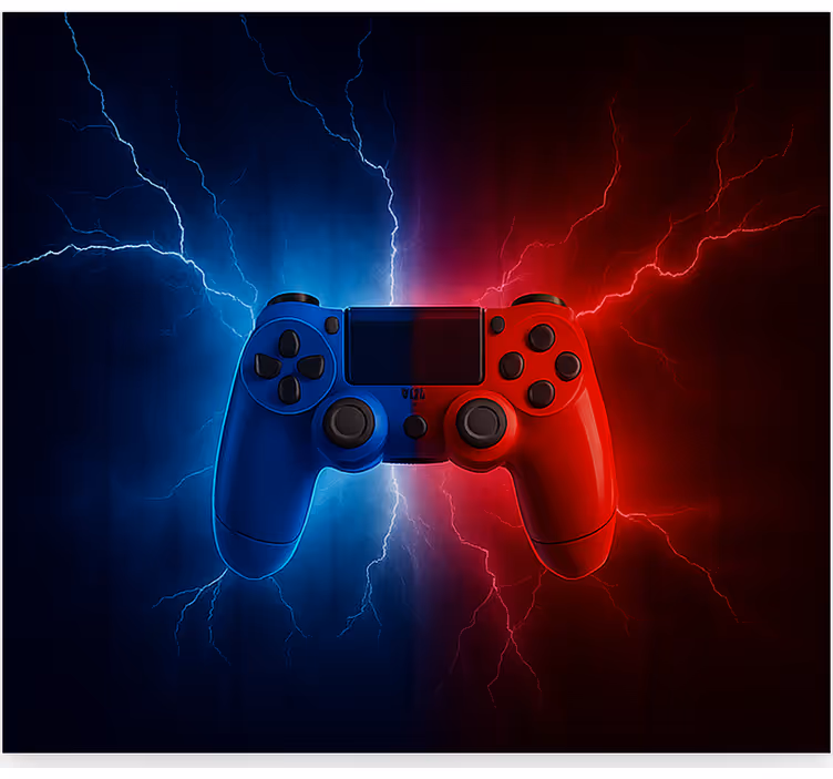 Rode blauwe elektrische controller gamer rolgordijn - TenStickers