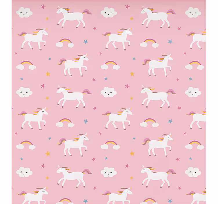 Raambekleding scandinavisch met roze dansende eenhoorns - TenStickers