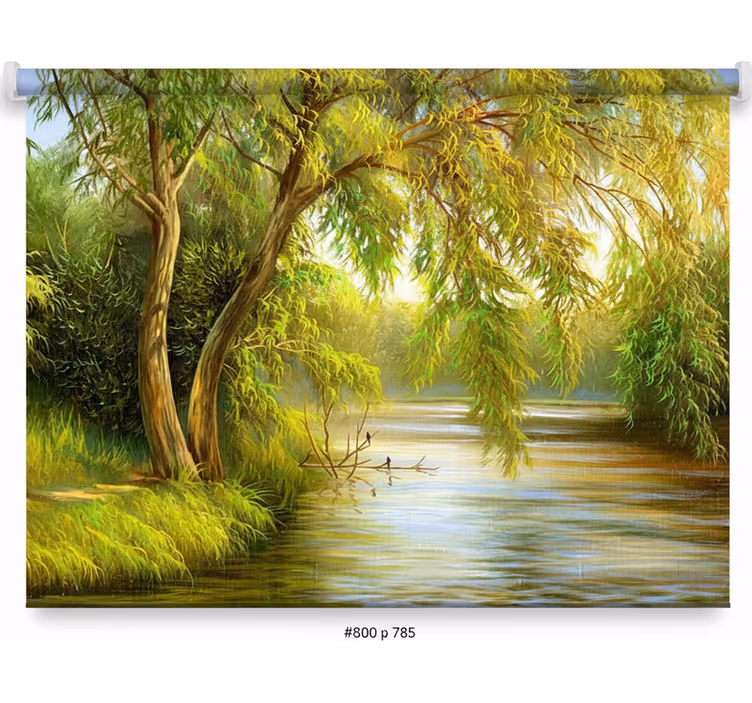 Rolgordijn bomen serene rivier wilg - TenStickers