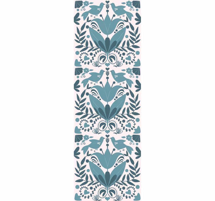 Rolgordijn keuken blauw folkloristisch patroon met vogels - TenStickers