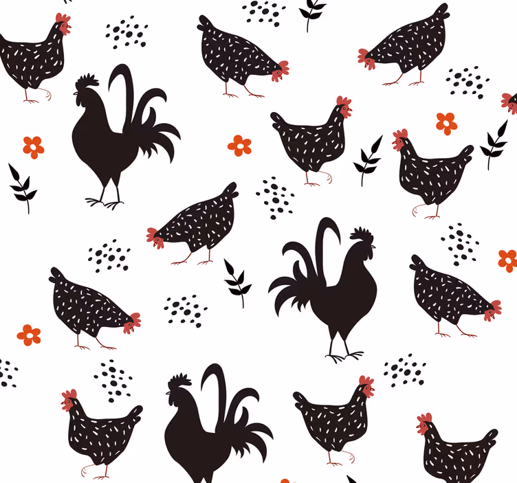 Rolgordijn keuken zwart-wit kippenmotief - TenStickers