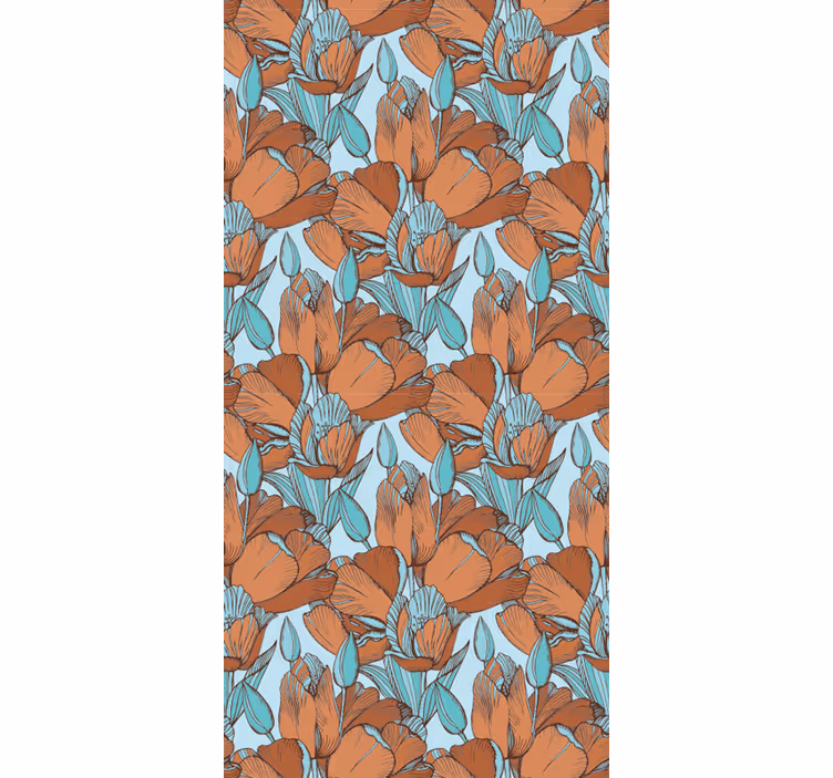 Eetkamer rolgordijn bruine tulpen artistiek blauw ontwerp - TenStickers