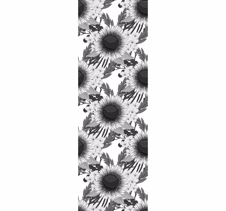 Eetkamer rolgordijn zwarte en witte zonnebloemen - TenStickers