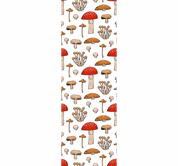 Eetkamer rolgordijn gele en rode paddenstoelen en bloemen - TenStickers