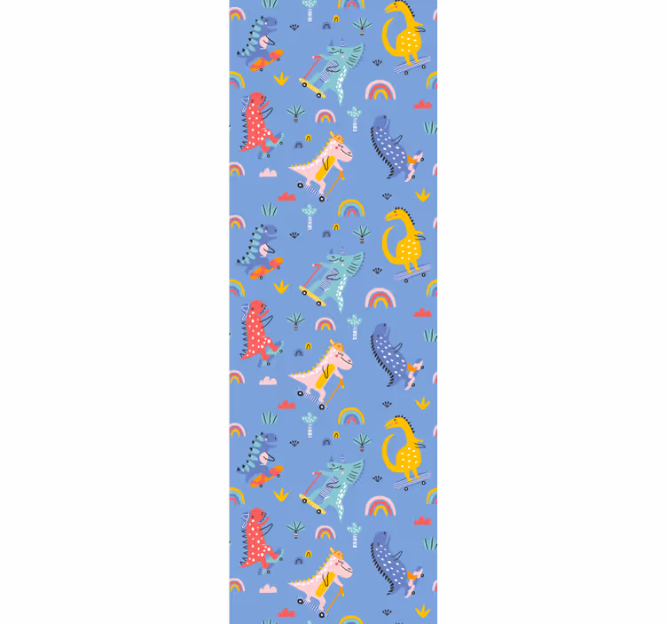Rolgordijn kinderkamer schattige skater dinosaurussen - TenStickers