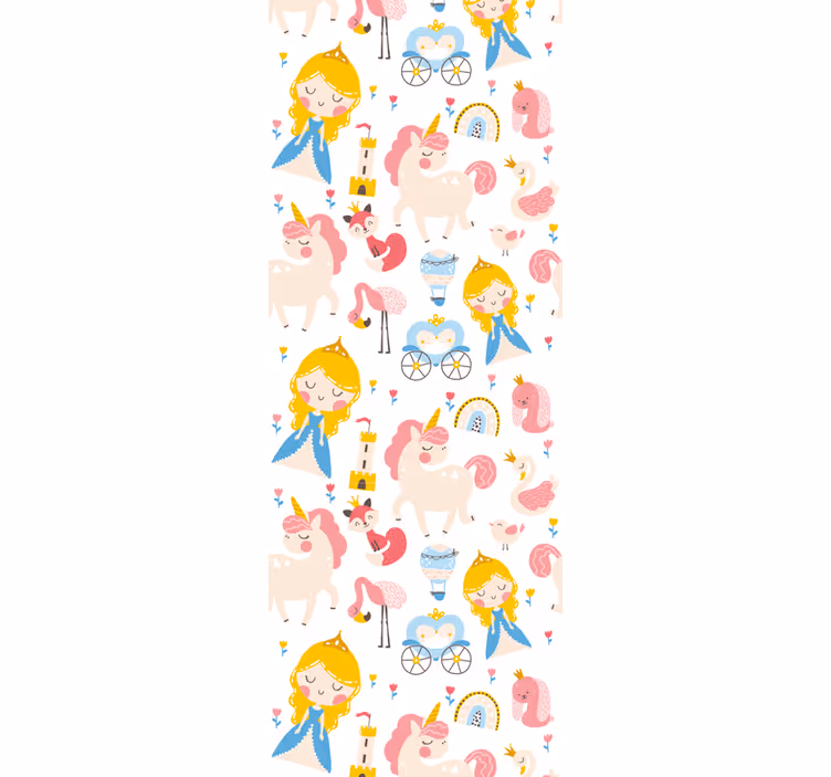 Rolgordijn kinderkamer cartoon prinses en eenhoorn - TenStickers