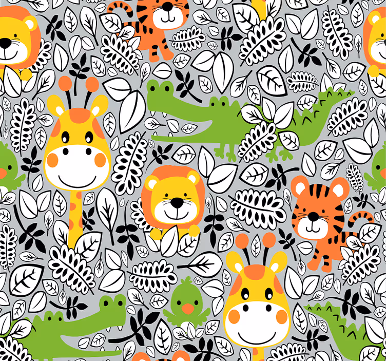 Rolgordijn kinderkamer jungle vrienden grijs - TenStickers