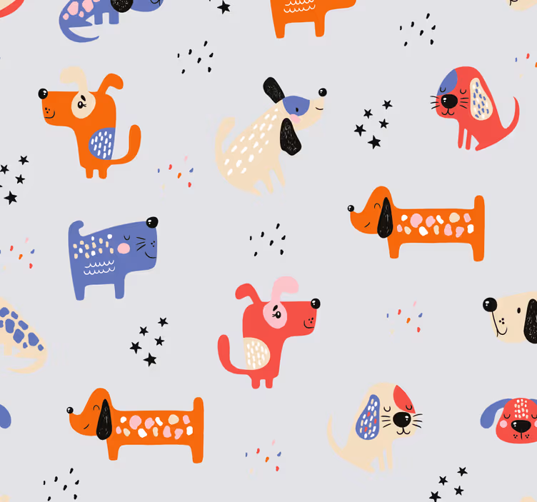 Rolgordijn kinderkamer met geïllustreerde honden - TenStickers