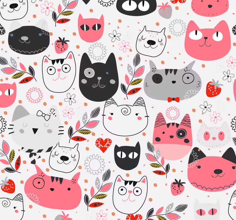 Rolgordijn kinderkamer met geïllustreerde katten - TenStickers