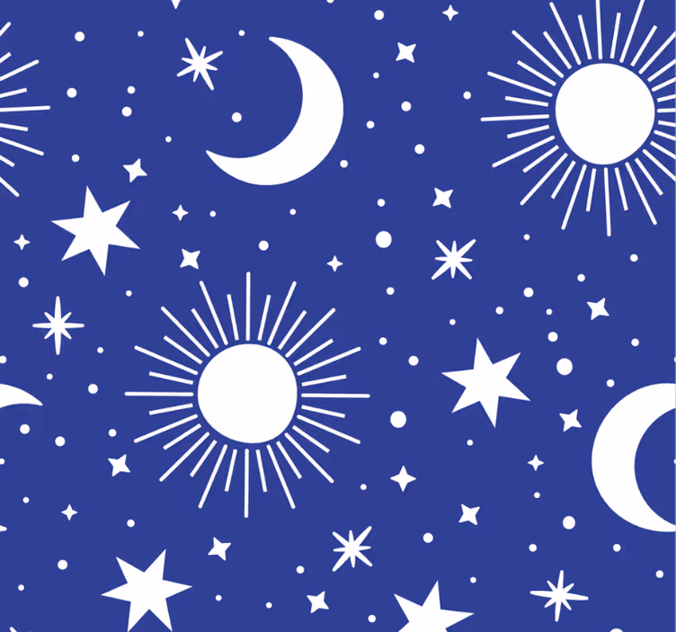 Rolgordijn tienerkamer witte sterren en manen op blauw - TenStickers