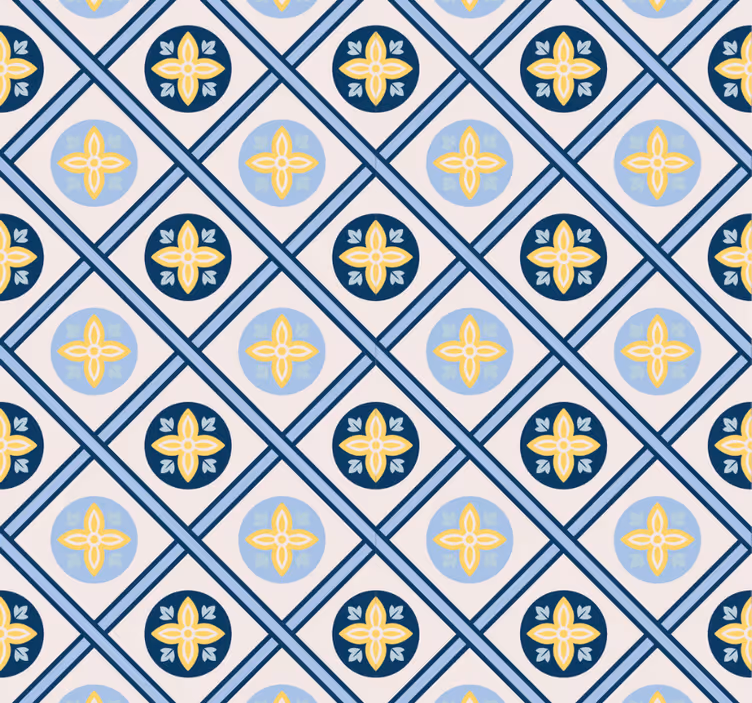 Moderne raambekleding babyblauw en geel portugese tegel - TenStickers
