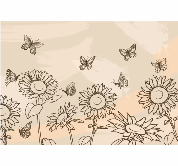 Rolgordijn keuken zonnebloemen en vlinders beige - TenStickers