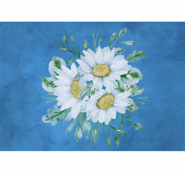 Rolgordijn keuken witte bloemen op blauwe achtergrond - TenStickers