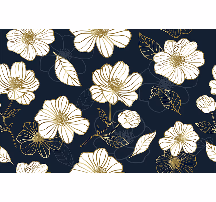 Rolgordijn keuken lijntekening minimalistische bloemen goud - TenStickers