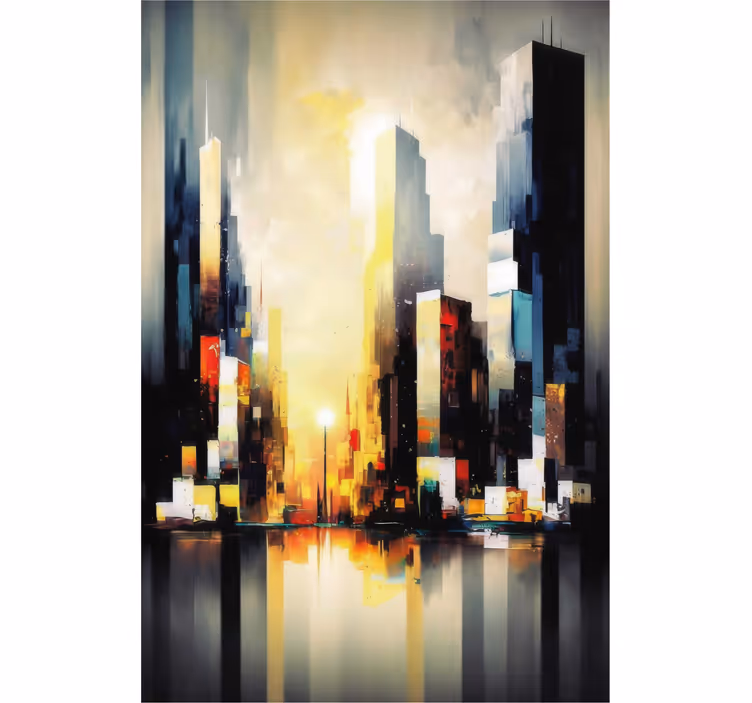 Rolgordijn woonkamer moderne abstracte stadsart. - TenStickers