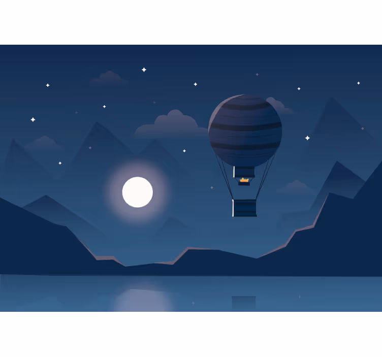 Blauw rolgordijn nachtballon avontuur - TenStickers