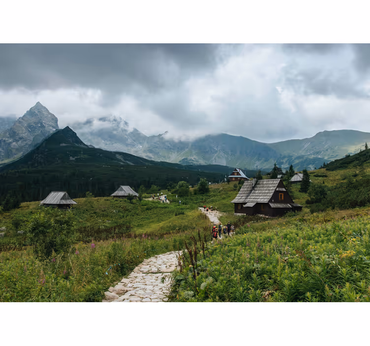 Rolgordijn groen houten huizen in tatra bergen - TenStickers