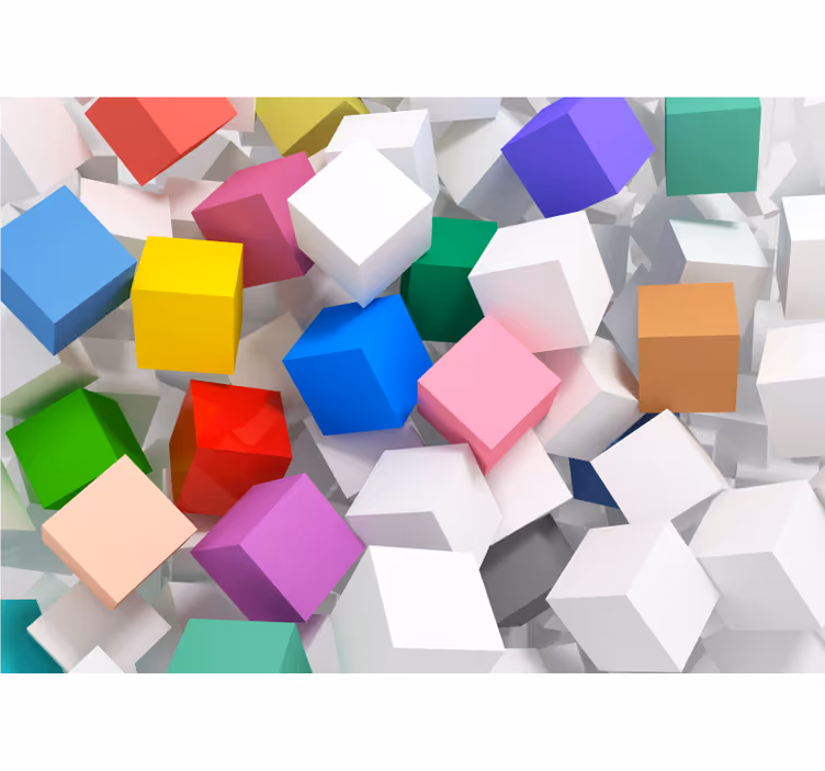 Rolgordijn woonkamer 3d kubussen in verschillende kleuren - TenStickers