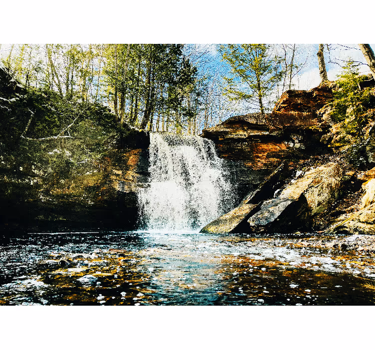 Rolgordijn woonkamer landschap waterval bos - TenStickers