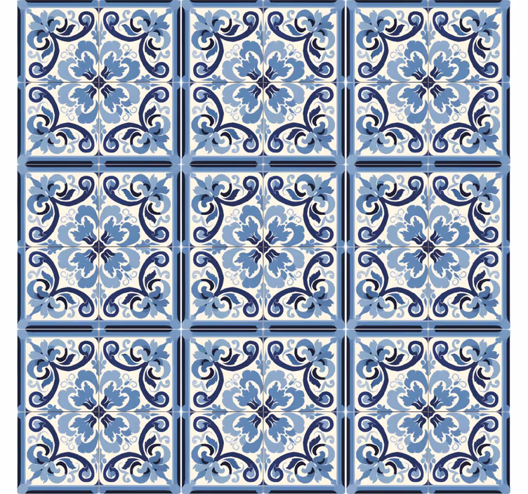 Blauw rolgordijn met blauw-witte bloemenprint - TenStickers