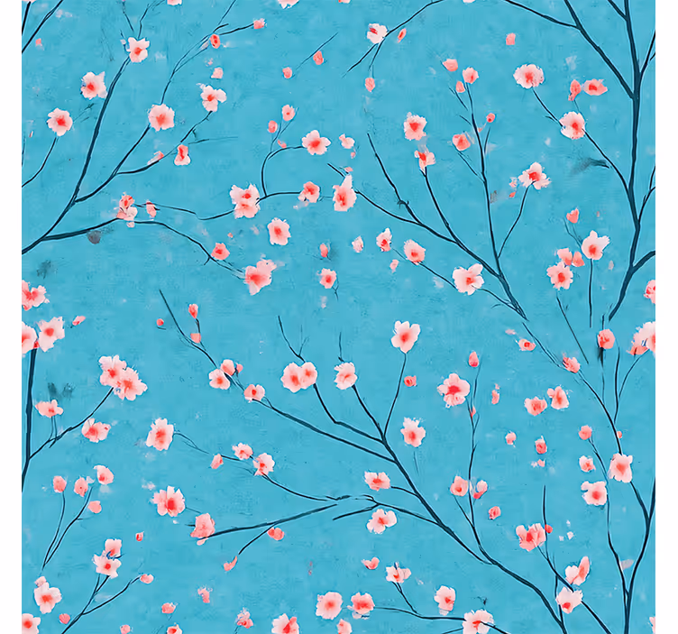Blauw rolgordijn met teal kersenbloesems - TenStickers