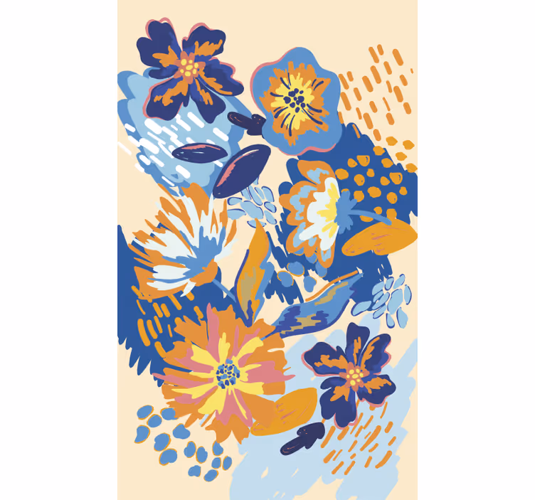 Rolgordijn woonkamer blauwe oranje bladeren - TenStickers