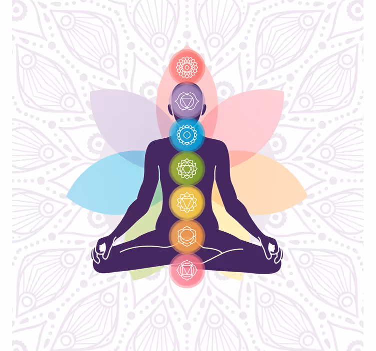 Rolgordijn woonkamer met symbolen van de zeven chakra's - TenStickers