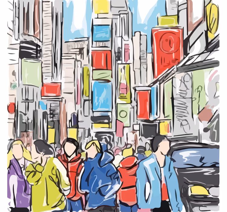 Rolgordijn woonkamer moderne new yorkse personen - TenStickers