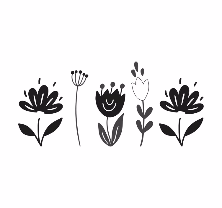 Rolgordijn woonkamer met zwart-witte bloemen - TenStickers
