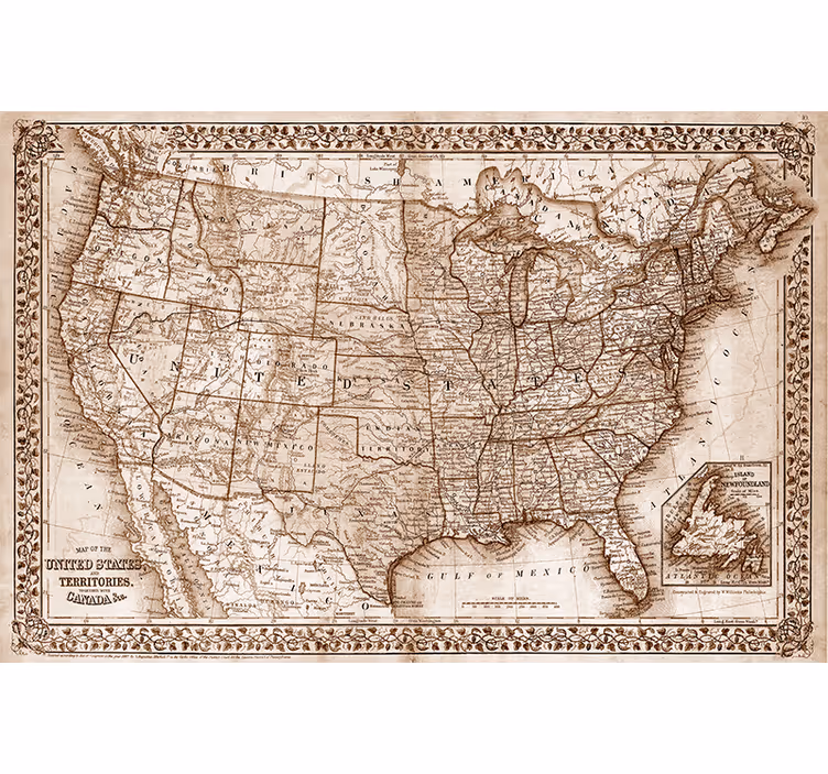 Rolgordijn woonkamer vintage kaart noord-amerika - TenStickers