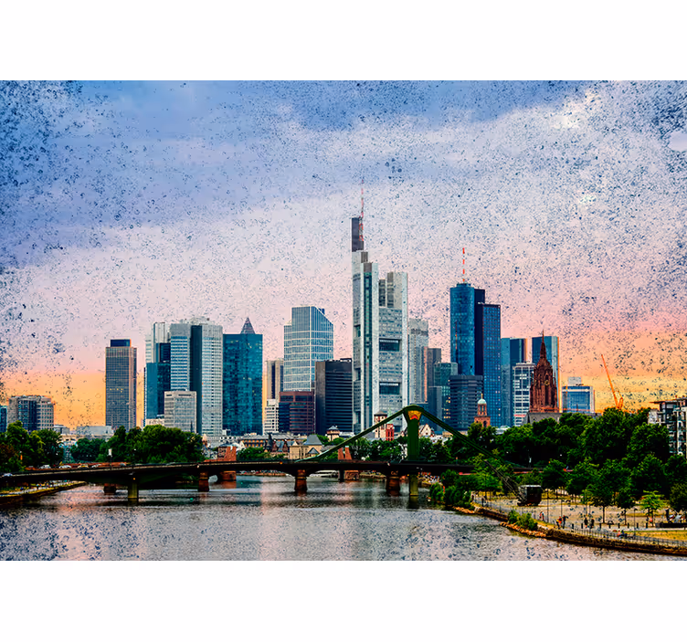 Rolgordijn woonkamer frankfurt skyline - TenStickers