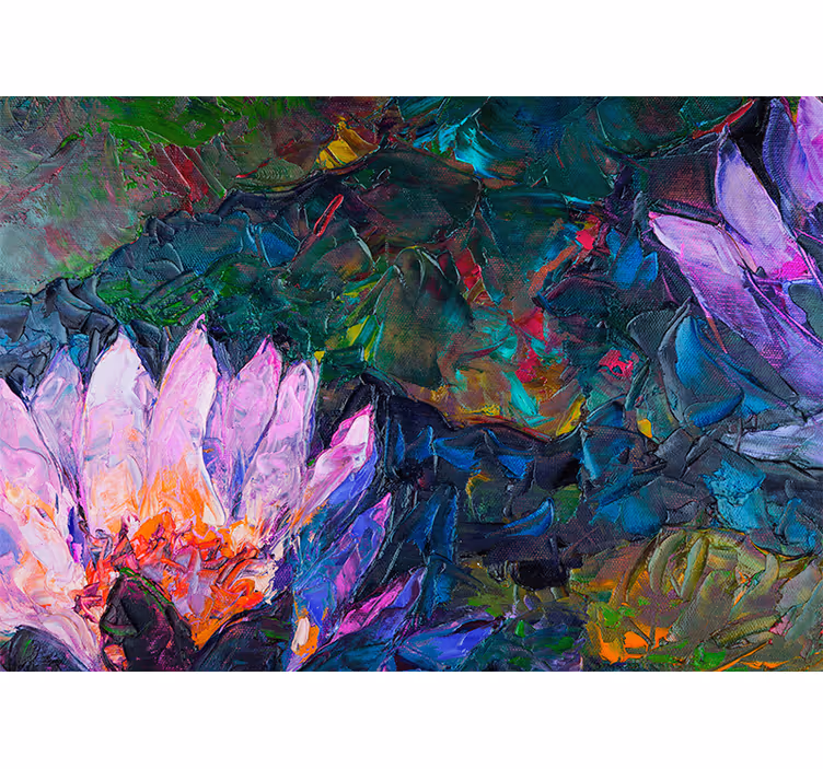 Rolgordijn woonkamer olieverf lotus - TenStickers
