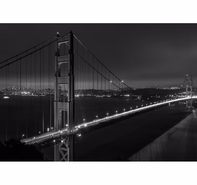 Rolgordijn woonkamer golden gate 's nachts zwart-wit - TenStickers