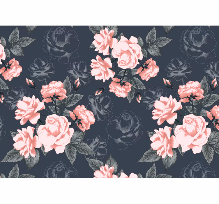 Rolgordijn woonkamer vintage witte en roze rozen - TenStickers