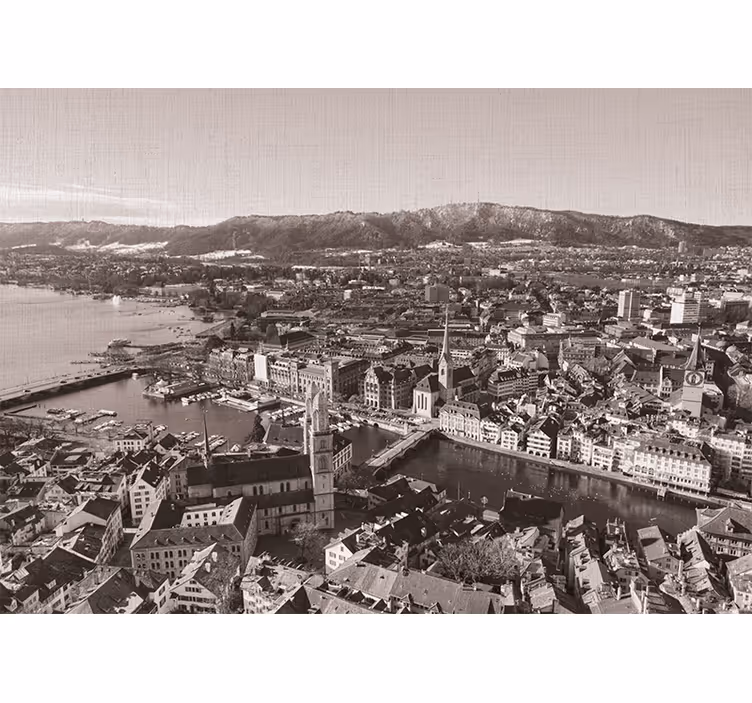Rolgordijn woonkamer zürich met bergen op de achtergrond - TenStickers