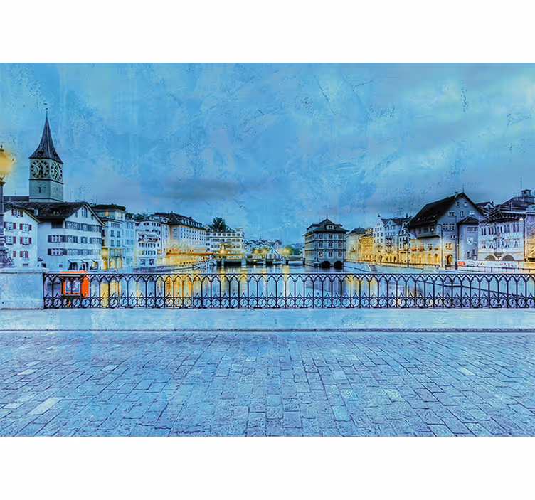 Rolgordijn woonkamer koude nacht op een brug in zürich - TenStickers
